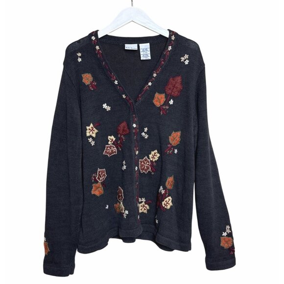 Vintage Bobbie Brooks Womens Gray Fall Cardigan Sweater Embroidered Sz XL 16/18 - Picture 15 of 15